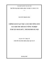 (Luận văn thạc sĩ) chính sách tạo việc làm cho nông dân sau khi thu hồi đất nông nghiệp ở huyện hoài đức, thành phố hà nội 
