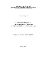 (Luận văn thạc sĩ) vai trò của phật giáo trong đời sống chính trị ở việt nam thời lý   trần ( 1009   1400)   