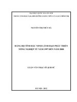 (Luận văn thạc sĩ) đảng bộ tỉnh bắc ninh lãnh đạo phát triển nông nghiệp từ năm 1997 đến năm 2008 