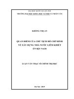(Luận văn thạc sĩ) quan điểm của chủ tịch hồ chí minh về xây dựng nhà nước liêm khiết ở việt nam 