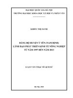 (Luận văn thạc sĩ) đảng bộ huyện ý yên (nam định) lãnh đạo phát triển kinh tế nông nghiệp từ năm 1997 đến năm 2013 