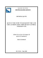 Quản lý nhà nước về giải quyết việc làm cho lao động nông Huyện Ia H’Drai, tỉnh Kon Tum