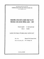 (Luận văn thạc sĩ) nghiên cứu đối chiếu trật tự từ trong câu đơn tiếng anh việt 