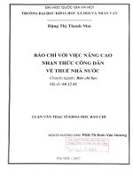 (Luận văn thạc sĩ) báo chí với việc nâng cao nhận thức công dân về thuế nhà nước 