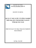 Quản lý nhà nước về nông nghiệp trên địa bàn thành phố Tam Kỳ, tỉnh Quảng Nam