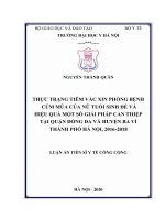 Thực trạng tiêm vắc xin phòng bệnh cúm mùa của nữ tuổi sinh đẻ và hiệu quả một số giải pháp can thiệp tại quận Đống Đa và huyện Ba Vì thành phố Hà Nội, 2016 - 2018 (FULL TEXT)