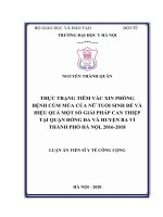 Thực trạng tiêm vắc xin phòng bệnh cúm mùa của nữ tuổi sinh đẻ và hiệu quả một số giải pháp can thiệp tại quận đống đa và huyện ba vì thành phố hà nội, 2016   2018 