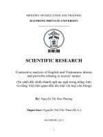 Contrastive analysis of english and vietnamese idioms and proverbs relating to insects names (so sánh đối chiếu thành ngữ tục ngữ trong tiếng anh và tiếng việt liên quan đến tên một vài loại côn trùng) 