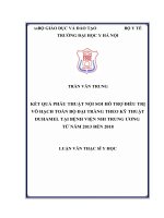 KẾT QUẢ PHẪU THUẬT nội SOI hỗ TRỢ điều TRỊ vô HẠCH TOÀN bộ đại TRÀNG THEO kỹ THUẬT DUHAMEL tại BỆNH VIỆN NHI TRUNG ƯƠNG từ năm 2013 đến 2018 