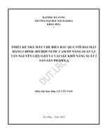 Thiết kế nhà máy chế biến rau quả gồm 2 mặt hàng chính đồ hộp nước cam ép với năng suất 1,2 tấn nguyên liệu  giờ và vải sấy khô với năng suất 2 tấn sản phẩm  ca 