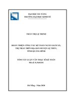 Hoàn thiện công tác kế toán ngân sách xã, thị trấn trên địa bàn huyện lệ thủy, tỉnh quảng bình 