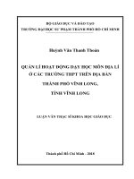 Quản lí hoạt động dạy học môn địa lí ở các trường THPT trên địa bàn thành phố vĩnh long, tỉnh vĩnh long​ 