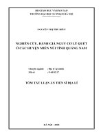 Tóm tắt luận án tiến sĩ địa lí nghiên cứu, đánh giá nguy cơ lũ quét ở các huyện miền núi tỉnh quảng nam 