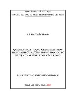 Quản Lý Hoạt Động Giảng Dạy Môn Tiếng Anh Ở Trường Trung Học Cơ Sở Huyện Tam Bình, Tỉnh Vĩnh Long