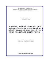 Khảo sát một số tính chất của môi trường nước và trầm tích bề mặt trong hệ sinh thái ở ven sông cửa tiểu, tỉnh tiền giang​ 
