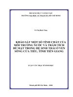 Khảo sát một số tính chất của môi trường nước và trầm tích bề mặt trong hệ sinh thái ở ven sông cửa tiểu, tỉnh tiền giang​ 