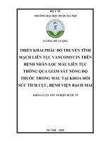 Triển khai phác đồ truyền tĩnh mạch liên tục vancomycin trên bệnh nhân lọc máu liên tục thông qua giám sát nồng độ thuốc trong máu tại khoa hồi sức tích cực, bệnh viện bạch mai 
