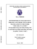 Determiners in english noun phrases and their vietnamese translation in the work  the great gatsby 