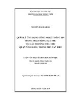 quản lý ứng dụng công nghệ thông tin trong hoạt động dạy học tại các trường tiểu học quận ninh kiều, thành phố cần thơ