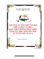 TẬP GIÁO ÁN MẪU MÔN TIN HỌC  LỚP 3, LỚP 4 VÀ LỚP 5  SOẠN THEO HƯỚNG PHÁT TRIỂN NĂNG LỰC HỌC SINH TIỂU HỌC TỪ TUẦN 1 ĐẾN TUẦN 3 MỚI NHẤT.