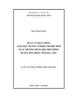 quản lý hoạt động giáo dục hướng nghiệp cho học sinh ở các trường trung học phổ thông huyện hòa bình, tỉnh bạc liêu 