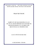 nghiên cứu mức độ ảnh hưởng của các yếu tố cấu thành trình độ tập luyện đối với thành tích thi đấu của vận động viên đội tuyển đá cầu tỉnh đồng tháp 