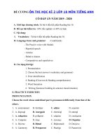 Tải Đề cương ôn tập học kì 2 môn Tiếng Anh lớp 10 năm học 2019 - 2020 - Bài tập ôn tập tiếng Anh lớp 10 học kì 2 có đáp án