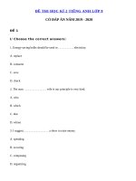 Tải 30 đề thi học kỳ 2 môn Tiếng Anh lớp 9 có đáp án năm 2019 - 2020 - Đề kiểm tra học kì 2 môn tiếng Anh lớp 9 có đáp án
