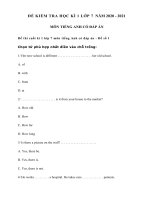 Đề kiểm tra Tiếng Anh lớp 7 học kì 1 có đáp án - Giáo viên Việt Nam