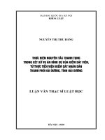 Thực hiện nguyên tắc tranh tụng trong xét xử vụ án hình sự của kiểm sát viên, từ thực tiễn viện kiểm sát nhân dân thành phố hải dương, tỉnh hải dương 