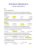 Tải Bộ đề thi học kỳ 2 môn Tiếng Anh lớp 10 CÓ ĐÁP ÁN - 4 Đề kiểm tra tiếng Anh lớp 10 học kì 2 năm 2019 - 2020