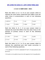 Tải Đề thi tiếng Anh lớp 8 giữa học kì 1 năm 2020 - 2021 số 3 - Đề thi giữa kì 1 lớp 8 môn tiếng Anh có đáp án