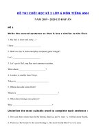 Tải Bộ đề thi học kì 2 lớp 6 môn tiếng Anh năm 2019 - 2020 - Đề thi tiếng Anh lớp 6 học kì 2 có đáp án