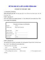 Tải Đề thi tiếng Anh lớp 10 học kì 2 năm 2019 - 2020 số 2 - Đề thi cuối học kì 2 lớp 10 môn tiếng Anh