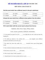 Tải Đề thi tiếng Anh lớp 10 giữa học kì 1 năm 2020 - 2021 - Đề thi giữa kì 1 lớp 10 môn tiếng Anh có đáp án