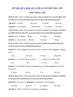 Tải Đề thi giữa học kì 2 lớp 10 môn Tiếng Anh năm học 2018 - 2019 số 4 - Đề kiểm tra Tiếng Anh lớp 10 có đáp án