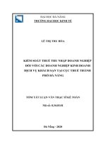 Kiểm soát thuế thu nhập doanh nghiệp đối với các doanh nghiệp kinh doanh lữ hành tại Cục Thuế thành phố Đà Nẵng