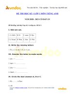 Tải 15 đề ôn thi học kì 1 lớp 3 môn Tiếng Anh năm 2020 - 2021 - Đề thi tiếng Anh lớp 3 học kì 1 có đáp án - 15 Đề