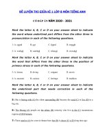 Tải Đề thi giữa học kì 1 lớp 8 môn Anh năm 2020 - 2021 số 2 - Đề thi tiếng Anh lớp 8 giữa học kì 1 có đáp án