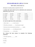 Tải Đề thi giữa học kì 1 môn Tiếng Anh lớp 11 trường THPT Nguyễn Trãi, Thái Bình năm 2020 - 2 Đề kiểm tra tiếng Anh lớp 11 giữa học kì 1 có đáp án