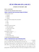 Tải Đề thi tiếng Anh lớp 11 học kì 2 năm 2019 - 2020 - Đề kiểm tra tiếng Anh 11 học kì 2 có đáp án