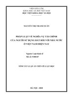 Tóm tắt luận án Tiến sĩ Luật học: Pháp luật về nghĩa vụ tài chính của người sử dụng đất đối với nhà nước ở Việt Nam hiện nay