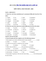 Tải Đề cương ôn thi giữa kì 2 lớp 10 môn tiếng Anh năm 2019 - 2020 - Đề kiểm tra tiếng Anh lớp 10 có đáp án