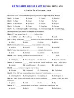 Tải Đề kiểm tra giữa học kỳ 2 môn Tiếng Anh lớp 10 THPT Nguyễn Trãi, Thái Bình - Đề thi giữa học kì 2 Tiếng Anh lớp 10 có đáp án