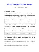 Tải Đề thi giữa học kì 1 môn tiếng Anh lớp 8 năm 2020 - 2021 - Đề thi giữa học kì 1 lớp 8 môn Anh có đáp án