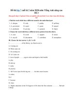 Tải Đề thi lớp 7 cuối kì 2 năm 2020 môn Tiếng Anh nâng cao - Đề 3 - Đề kiểm tra Tiếng Anh lớp 7 học kỳ 2 có đáp án