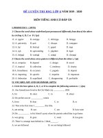 Tải Đề luyện thi học sinh giỏi lớp 6 môn Tiếng Anh năm học 2019 - 2020 số 9 - Đề thi học sinh giỏi môn tiếng Anh 6 có đáp án