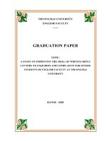 A study on improving the skill of writing reply letters to enquiries and complaints for senior students of english faculty at thuongmai university 
