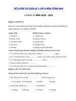 Tải Đề thi tiếng Anh lớp 8 giữa học kì 1 năm 2020 - 2021 số 2 - Đề thi giữa kì 1 lớp 8 môn tiếng Anh có đáp án