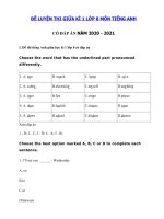 Tải Đề thi giữa kì 1 môn tiếng Anh lớp 8 năm 2020 - 2021 - Đề kiểm tra tiếng Anh lớp 8 giữa học kì 1 có đáp án